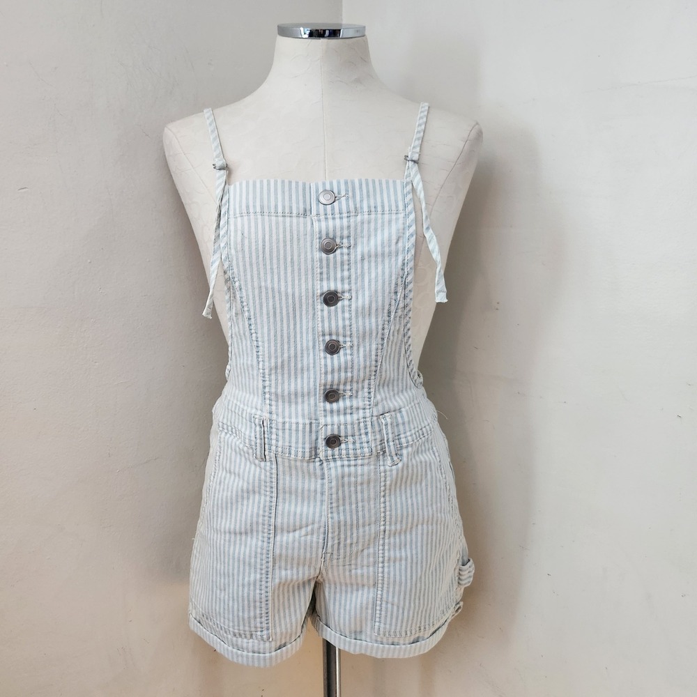 Celebrity Pink Blue White Striped Denim Shortalls Overalls Small 3-5